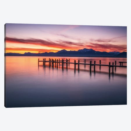 Red Sunrise At Lake Chiemsee In Bavaria Canvas Print #DGG255} by Daniel Gastager Canvas Artwork