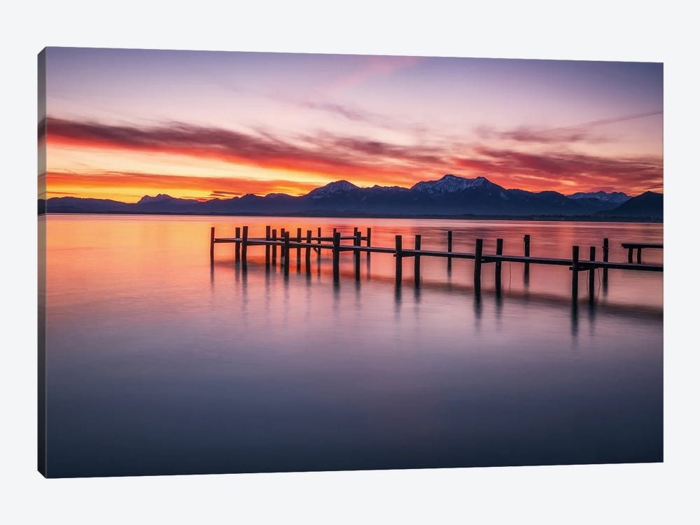 Red Sunrise At Lake Chiemsee In Bavaria by Daniel Gastager 1-piece Canvas Print
