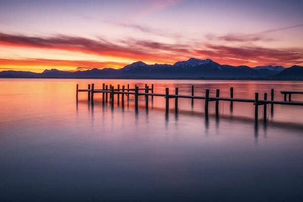 Bavaria: Red Sunrise At Lake Chiemsee In Bavaria by Daniel Gastager