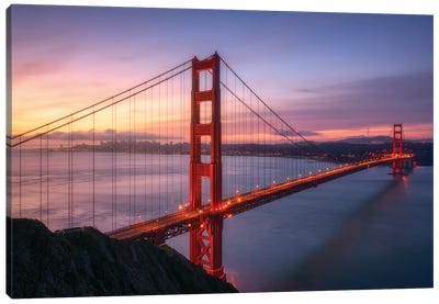 The Golden Gate Bridge At Sunrise Canvas Art Print - Famous Bridges