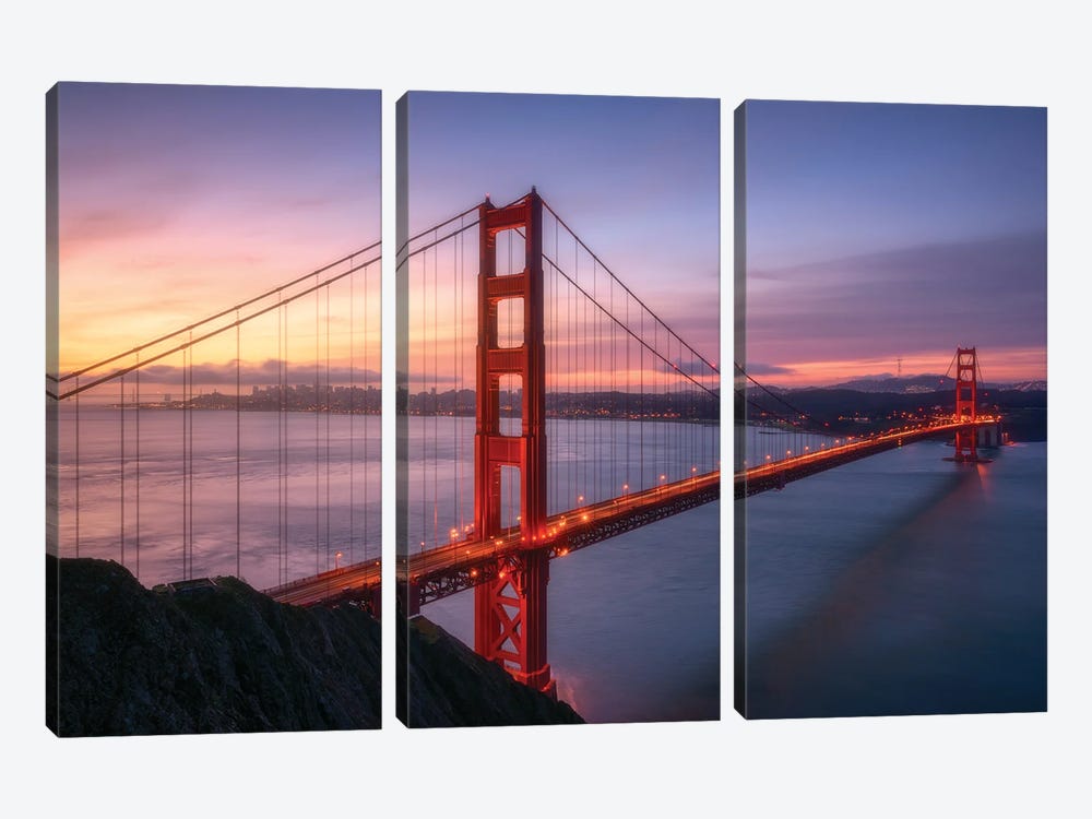 The Golden Gate Bridge At Sunrise by Daniel Gastager 3-piece Art Print