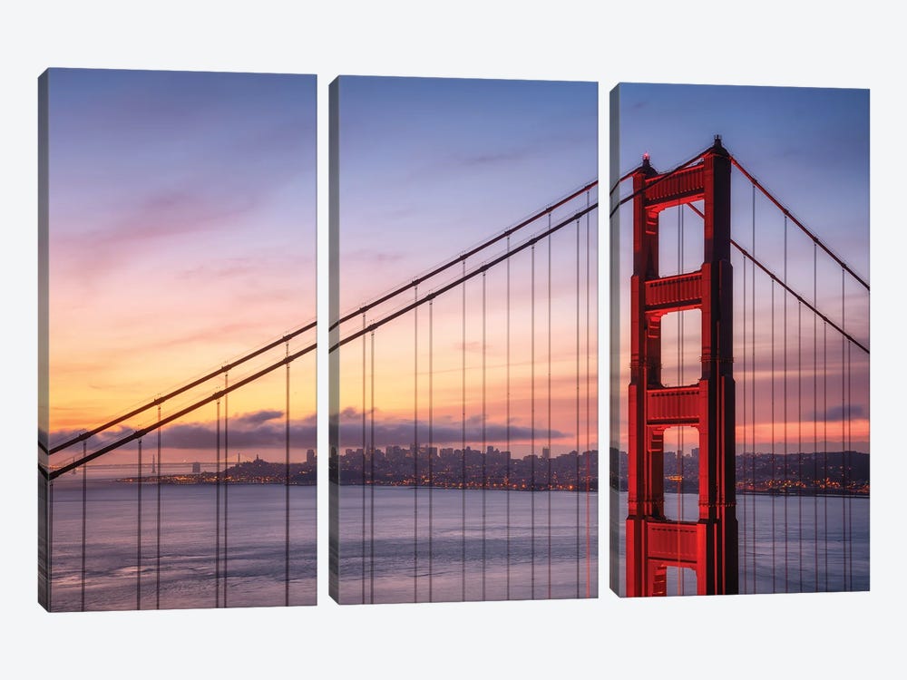 A Sunrise Closeup Of The Golden Gate Bridge by Daniel Gastager 3-piece Canvas Wall Art