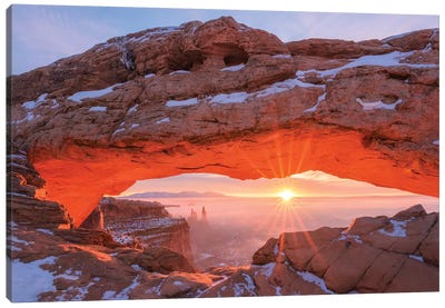 A Winter Sunrise At Mesa Arch Canvas Art Print - Utah Art