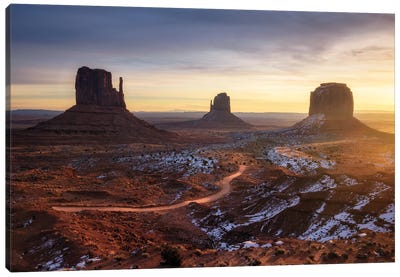 A Golden Winter Sunrise At Monument Valley Canvas Art Print - Valley Art
