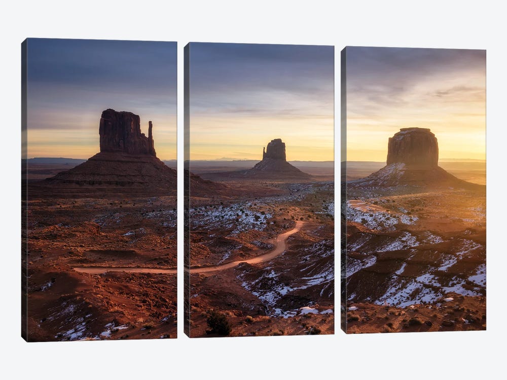 A Golden Winter Sunrise At Monument Valley by Daniel Gastager 3-piece Canvas Artwork