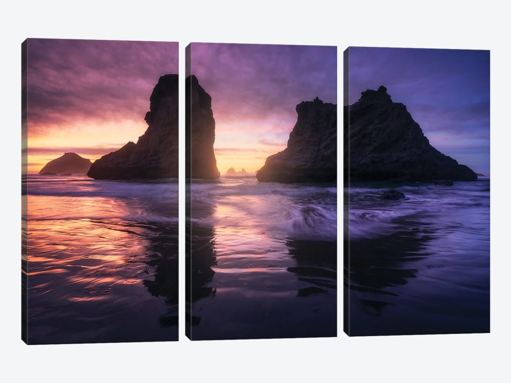 Bandon Beach Sea Stacks At Sunset by Daniel Gastager 3-piece Canvas Art Print
