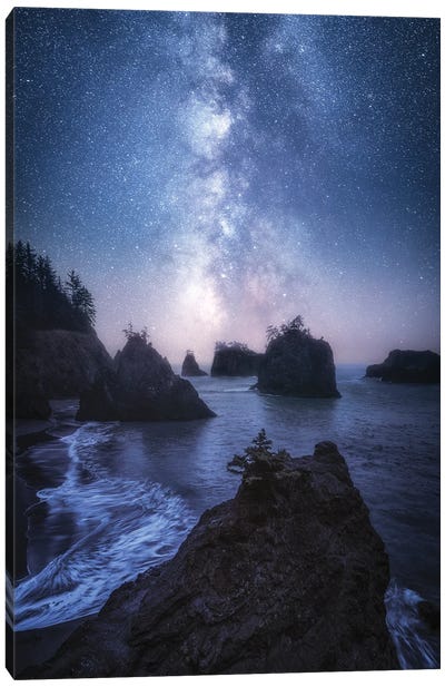 Milky Way Above Secret Beach In Oregon Canvas Art Print - Rocky Beach Art