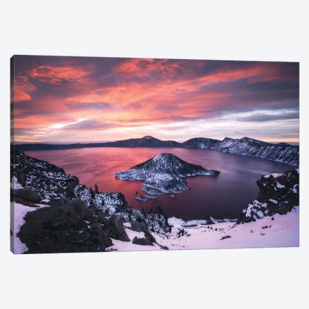 Burning Winter Sunrise At Crater Lake Canvas Print #DGG301} by Daniel Gastager Canvas Art Print
