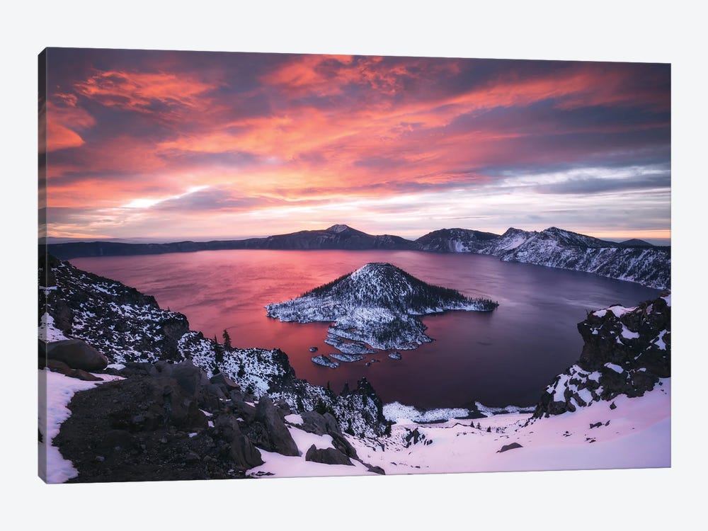 Burning Winter Sunrise At Crater Lake by Daniel Gastager 1-piece Art Print