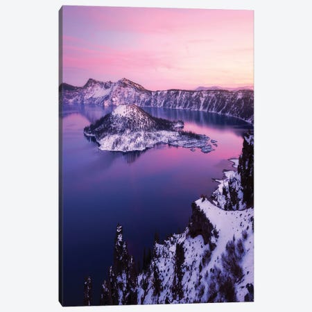 Pink Winter Sunset At Crater Lake Canvas Print #DGG303} by Daniel Gastager Canvas Art Print