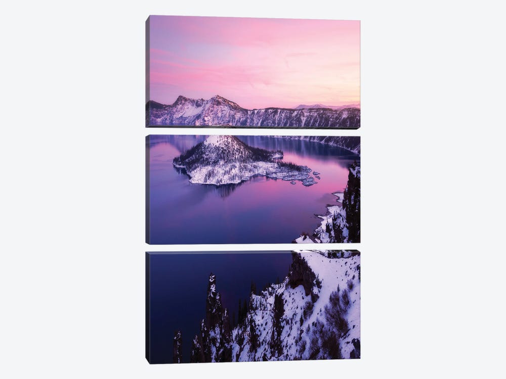 Pink Winter Sunset At Crater Lake by Daniel Gastager 3-piece Art Print