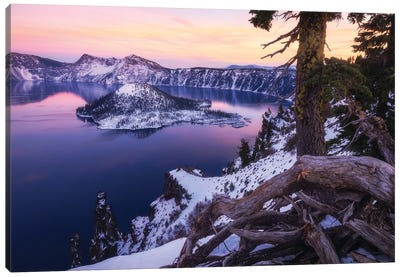 A Winter Evening At Crater Lake Canvas Art Print - Oregon
