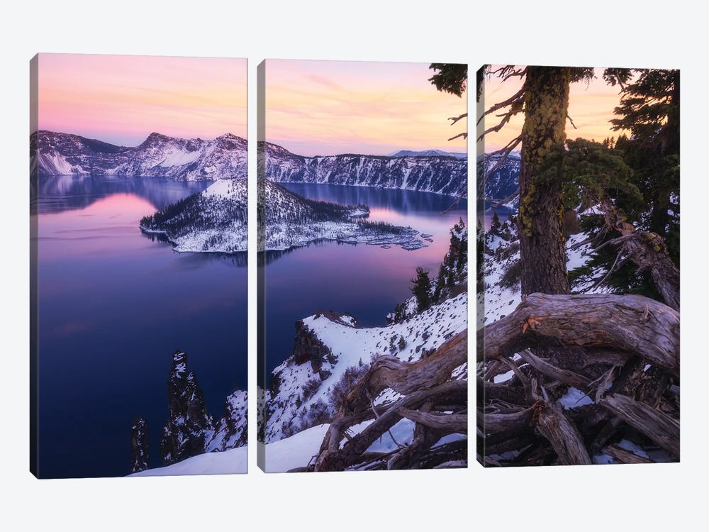 A Winter Evening At Crater Lake by Daniel Gastager 3-piece Canvas Wall Art