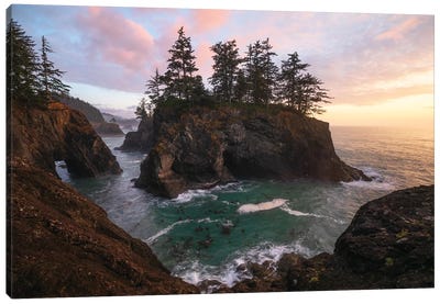 Sunset At The Oregon Coast Canvas Art Print - Sunrises & Sunsets Scenic Photography