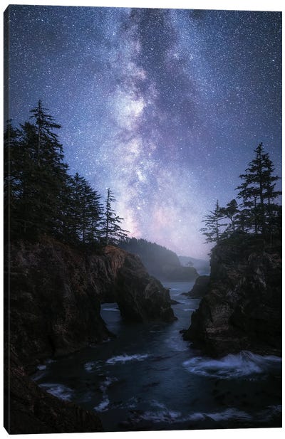 Milky Way Above The Wild Coast Of Oregon Canvas Art Print - Rocky Beach Art