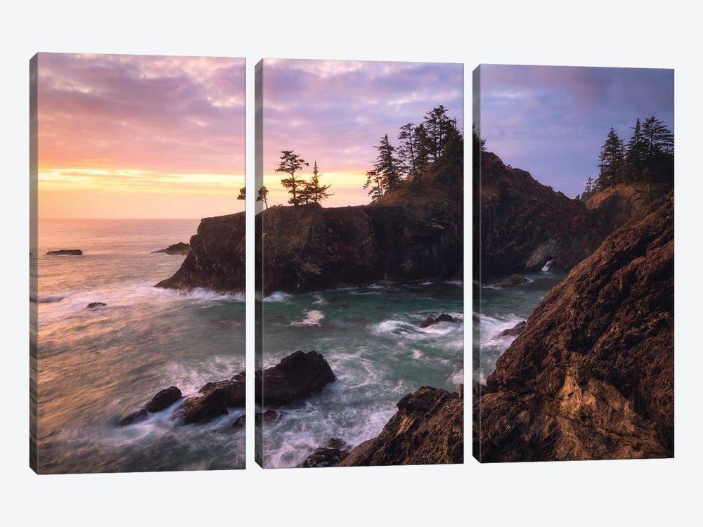 Sunset At The Wild Coat Of Oregon by Daniel Gastager 3-piece Canvas Artwork
