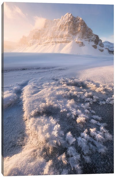 Cold Winter Sunrise At Bow Lake In Canada Canvas Art Print - Daniel Gastager