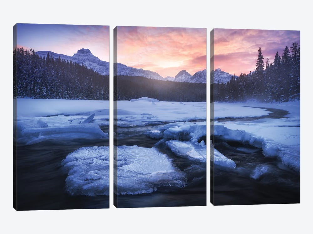 Cold Winter Sunrise In The Canadian Rockies by Daniel Gastager 3-piece Canvas Wall Art