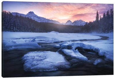 Cold Winter Sunrise In The Canadian Rockies Canvas Art Print - Daniel Gastager