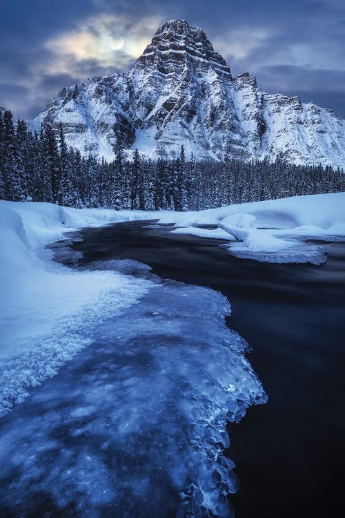 Full Moon Night At Mount Chephren In Alberta