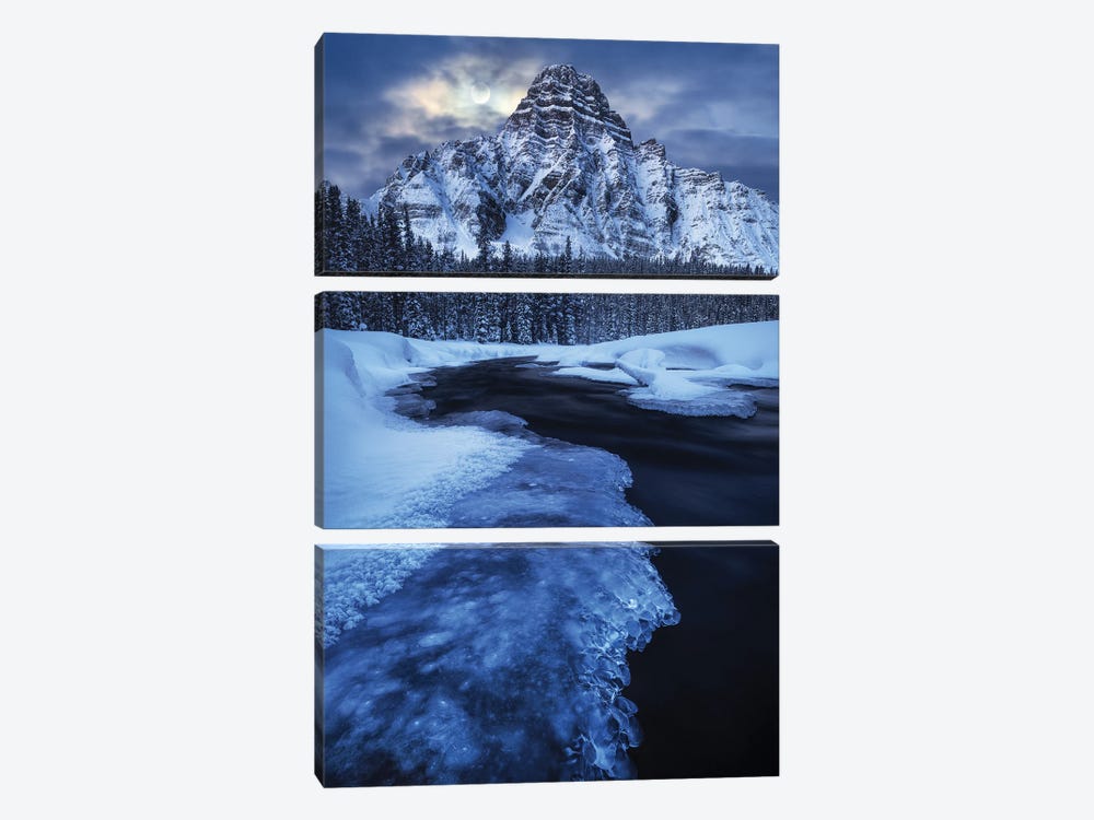 Full Moon Night At Mount Chephren In Alberta by Daniel Gastager 3-piece Canvas Art Print