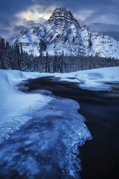 Full Moon Night At Mount Chephren In Alberta