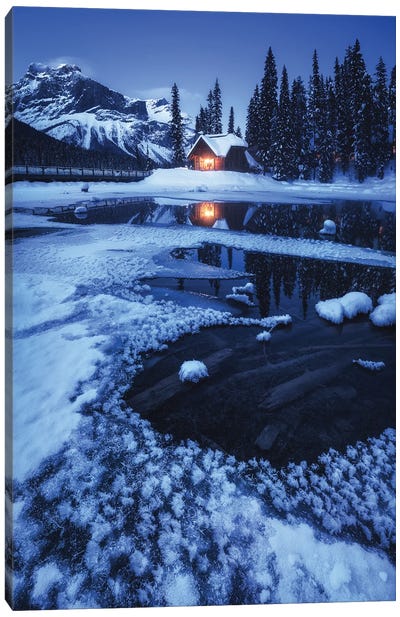 Winter Blue Hour At Emerald Lake In Canada Canvas Art Print - Winter Wonderland