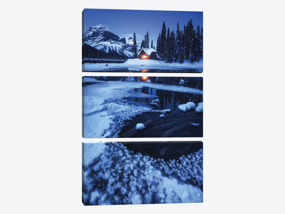 Winter Blue Hour At Emerald Lake In Canada by Daniel Gastager 3-piece Canvas Wall Art