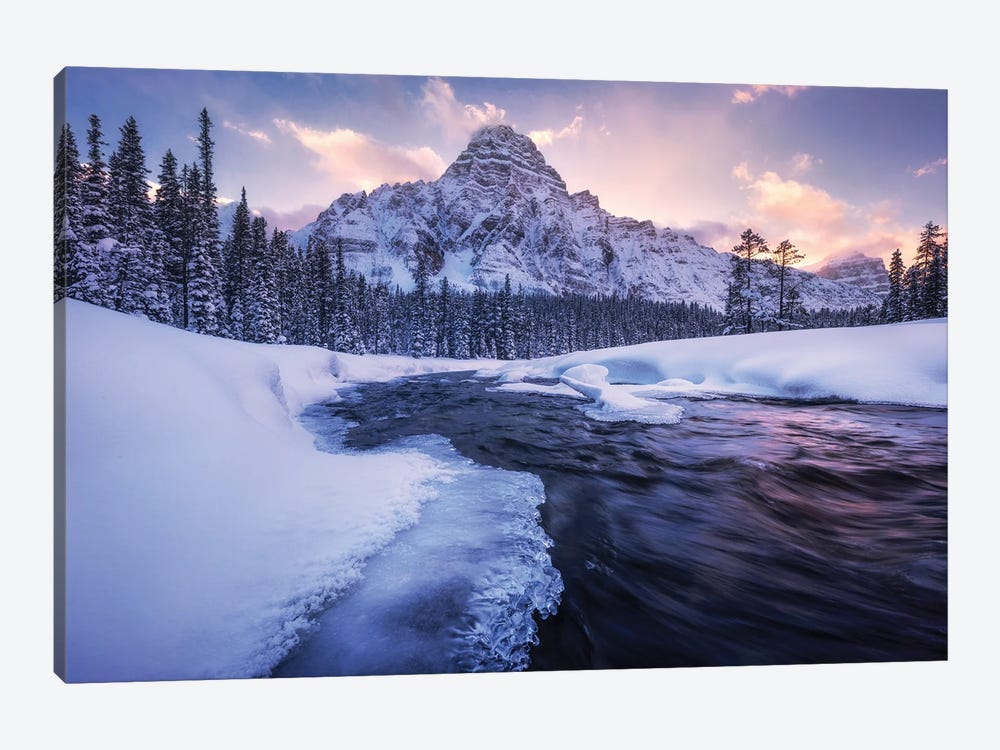 Winter Evening At Mount Chephren In Alberta by Daniel Gastager 1-piece Canvas Art Print