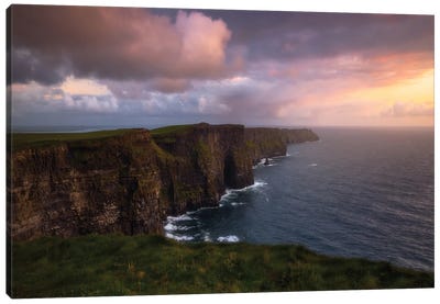 Sunset At The Cliffs Of Moher In Ireland Canvas Art Print - Cliff Art