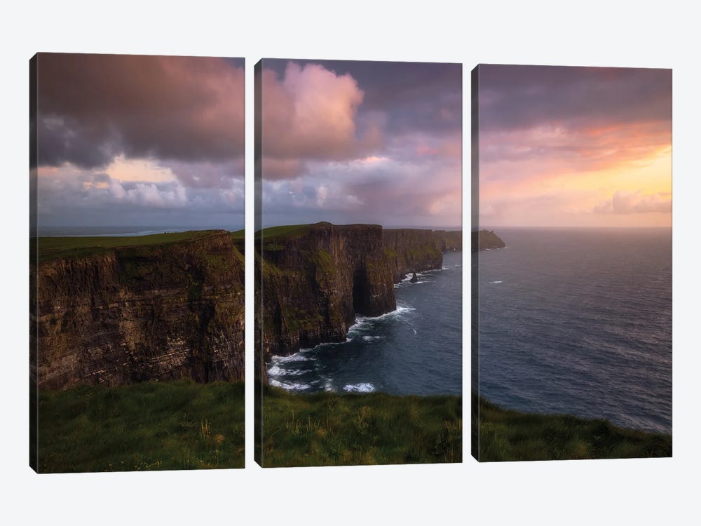 Sunset At The Cliffs Of Moher In Ireland by Daniel Gastager 3-piece Canvas Art Print