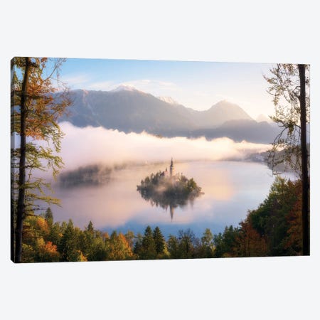 Fall Morning Above Lake Bled In Slovenia Canvas Print #DGG345} by Daniel Gastager Canvas Art