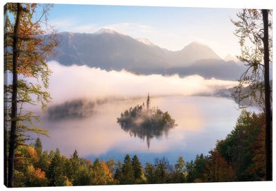 Fall Morning Above Lake Bled In Slovenia Canvas Art Print - Slovenia