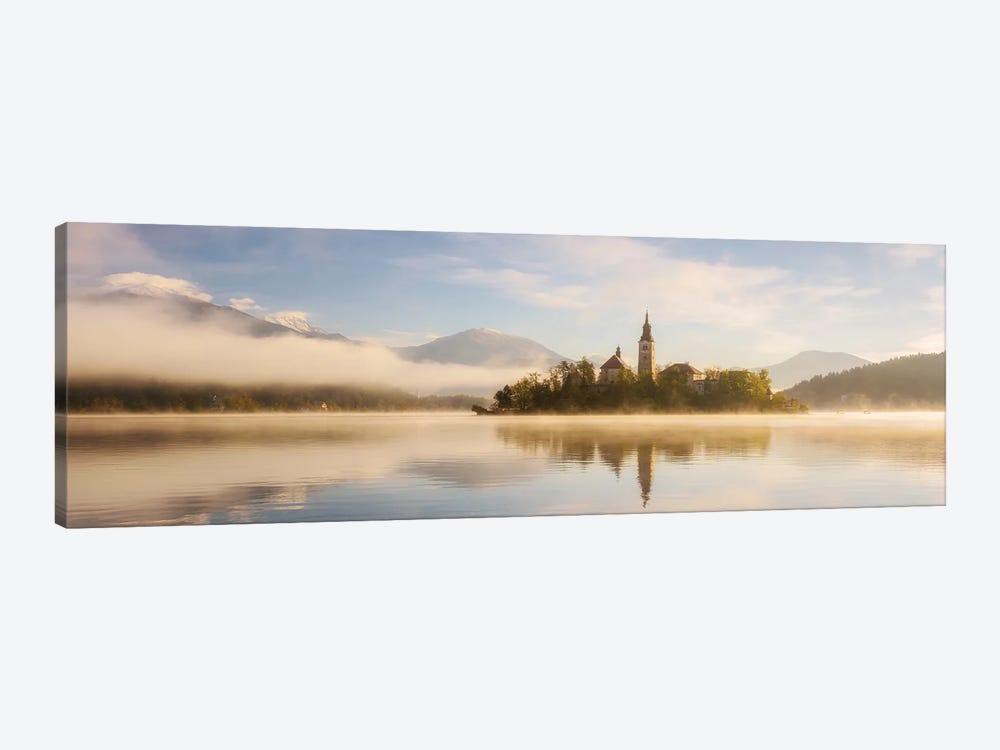 Golden Sunrise Panorama At Lake Bled In Slovenia by Daniel Gastager 1-piece Canvas Print