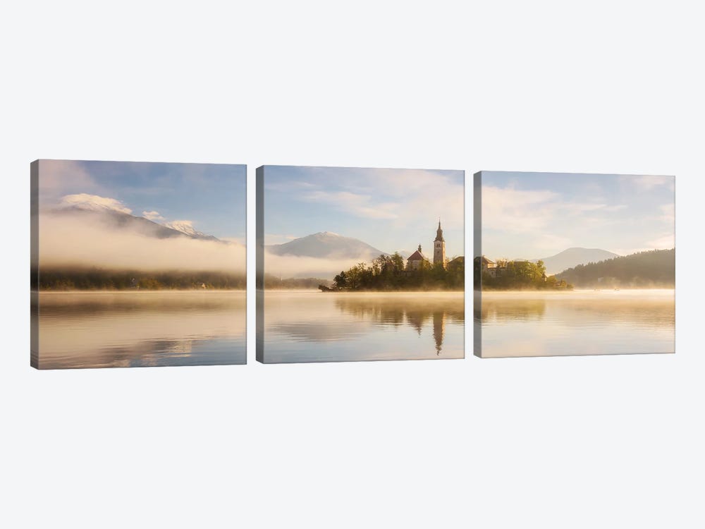 Golden Sunrise Panorama At Lake Bled In Slovenia by Daniel Gastager 3-piece Art Print