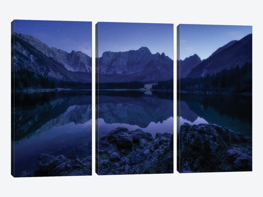 Blue Night At Fusine Lake In The Italian Alps by Daniel Gastager 3-piece Canvas Art