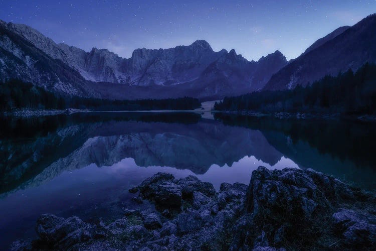 Blue Night At Fusine Lake In The Italian Alps