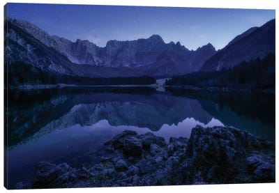 Blue Night At Fusine Lake In The Italian Alps Canvas Art Print - Daniel Gastager