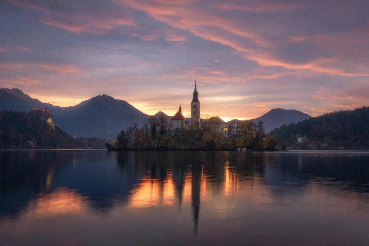 Burning Sunrise At Lake Bled In Slovenia