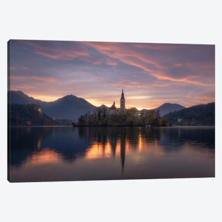 Burning Sunrise At Lake Bled In Slovenia Canvas Print #DGG349} by Daniel Gastager Canvas Art Print