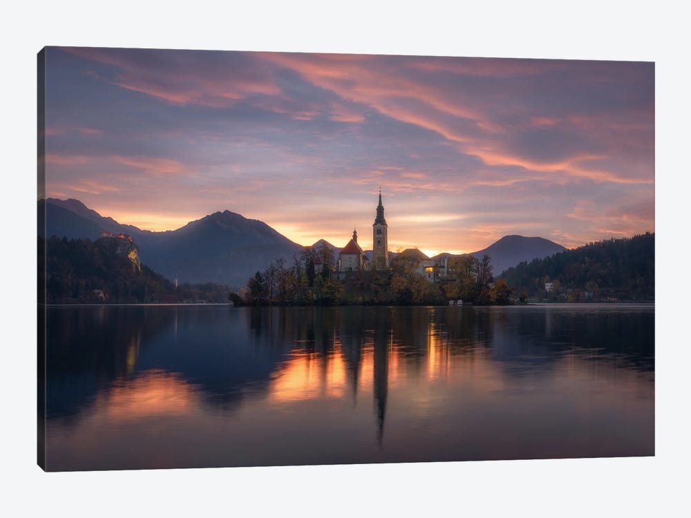 Burning Sunrise At Lake Bled In Slovenia by Daniel Gastager 1-piece Art Print