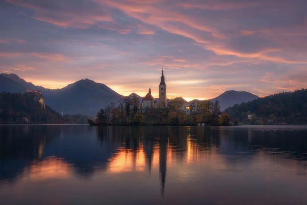 Daniel Gastager: Burning Sunrise At Lake Bled In Slovenia by Daniel Gastager
