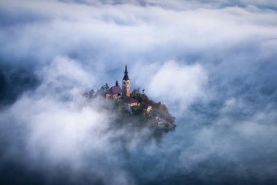 Foggy View Above Lake Bled In Slovenia by Daniel Gastager art print