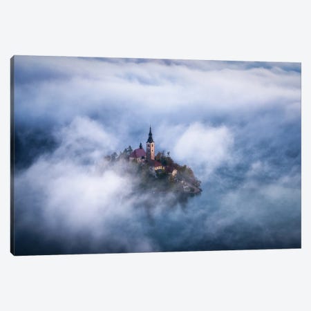 Foggy View Above Lake Bled In Slovenia Canvas Print #DGG351} by Daniel Gastager Canvas Art