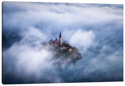 Foggy View Above Lake Bled In Slovenia Canvas Art Print - Slovenia