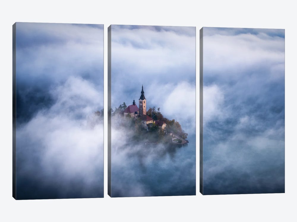 Foggy View Above Lake Bled In Slovenia by Daniel Gastager 3-piece Canvas Art