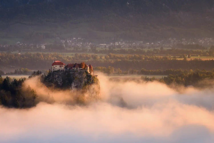 Golden Morning Light At Bled Castle In Slovenia