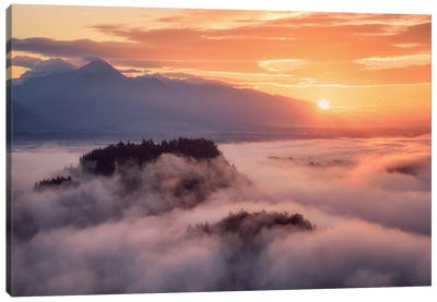 Golden Sunrise Above The Clouds In Slovenia Canvas Art Print - Slovenia