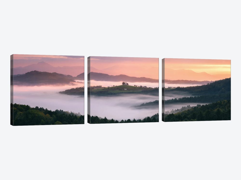 Golden Fall Sunrise In The Hills Of Slovenia by Daniel Gastager 3-piece Canvas Artwork