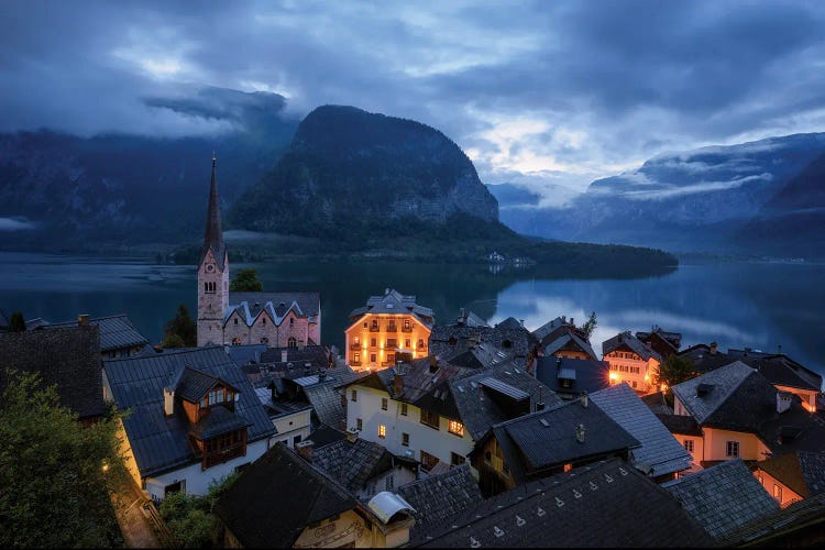 Hallstatt Village At Blue Hour In Austria